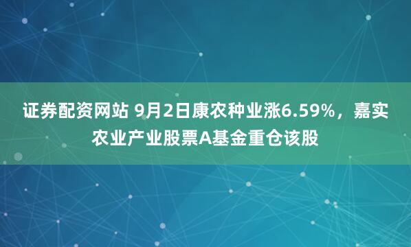 证券配资网站 9月2日康农种业涨6.59%，嘉实农业产业股票A基金重仓该股